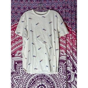 American Eagle American Flag Sunglasses 4th of July White Shirt Large White Blue